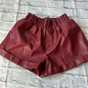 S Forever 21 Marion Burgundy Elastic Pockets Faux Leather Shorts Small New Witho